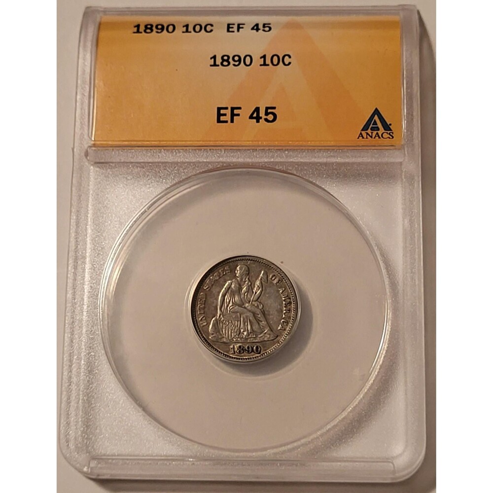 1890 Seated Liberty Dime XF45 ANACS Toned